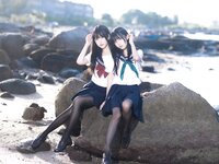 [Cosplay] 不呆猫 三無人型 水手服百合黑丝