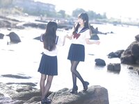 [Cosplay] 不呆猫 三無人型 水手服百合黑丝