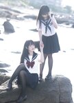 [Cosplay] 不呆猫 三無人型 水手服百合黑丝