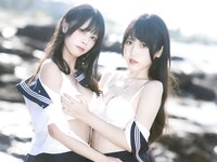 [Cosplay] 不呆猫 三無人型 水手服百合黑丝