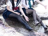 [Cosplay] 不呆猫 三無人型 水手服百合黑丝