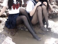 [Cosplay] 不呆猫 三無人型 水手服百合黑丝