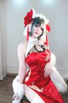 [Cosplay] 半半子 – 柴郡中华娘旗袍[45P2V-389MB]