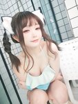 [Cosplay] Shenze Yongli 神沢永莉 - Bathroom blue and white swimsuit braids 浴室蓝白泳衣辫子