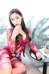 [Cosplay] 王馨瑶Yanni 酒红色情趣套装