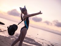 [Cosplay] G44 不会受伤 - Sand wolf white swimsuit 砂狼白子泳装