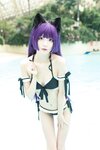 [Cosplay] Alannis 五更百鬼 - Black Cat Swimsuit 黑猫泳装
