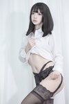 [Cosplay] Fengmaoss 疯猫ss - White Shirt and Black Stockings 白衬衣黑丝
