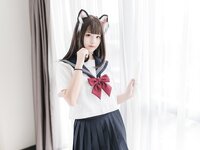 [Cosplay] Mizhi Mao Qiu 蜜汁猫裘 - Cat Ear JK 猫耳JK