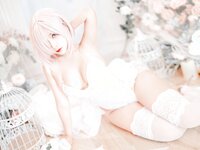 [Cosplay] Sayo Momo - Mashu white lingerie body 0il