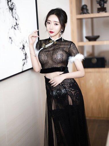 [Cosplay] 王馨瑶 黑色网纱旗袍
