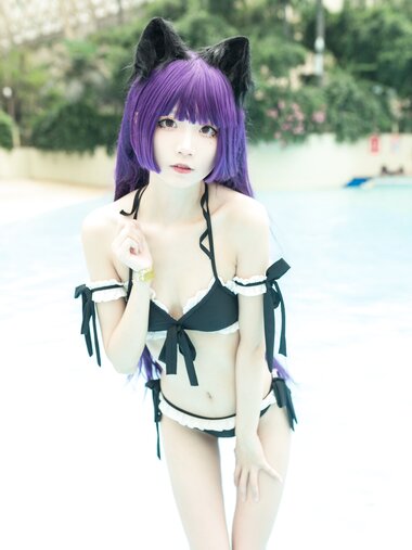 [Cosplay] Alannis 五更百鬼 - Black Cat Swimsuit 黑猫泳装