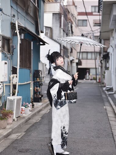 [Cosplay] 水淼aqua 2025年03月 - 01.黑色蕾丝和服&内衣（个人造型）