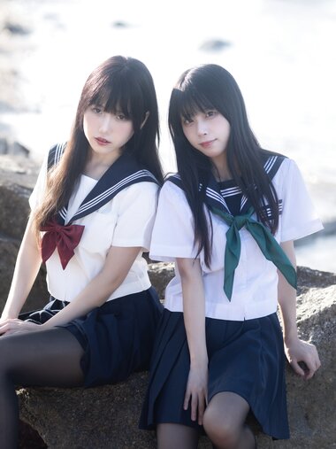 [Cosplay] 三無人型 &不呆猫 水手服百合黑丝 [51P1V-1.02GB]