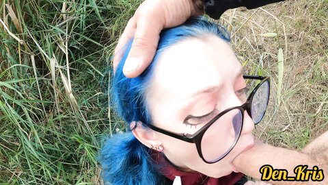 Cutie With Butt Plug And Jacket Glasses With Blue Hair Loves To Have Se