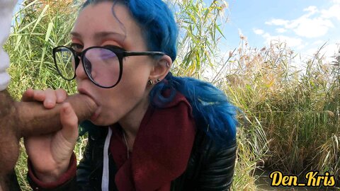 Cutie With Butt Plug And Jacket Glasses With Blue Hair Loves To Have Se