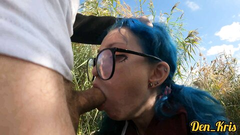 Cutie With Butt Plug And Jacket Glasses With Blue Hair Loves To Have Se