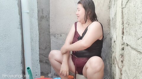 Filipina Taking A Bath Outside The House Got Fuck Pinoykangkarot