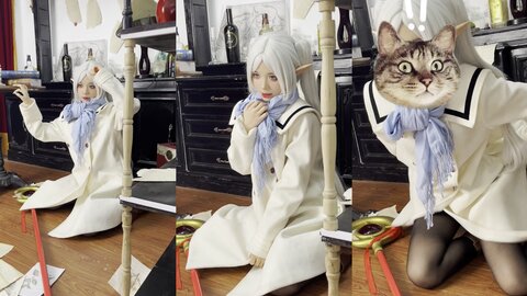 [Cosplay] PoppaChan - Frieren Winter 芙莉莲·黑丝短靴冬装 +S (9)