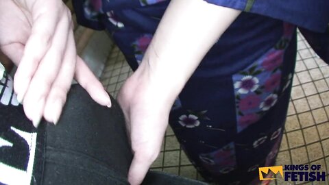 Japanese Girl Sucks A Man With Hairy Dick In The Bathroom And Gets Her