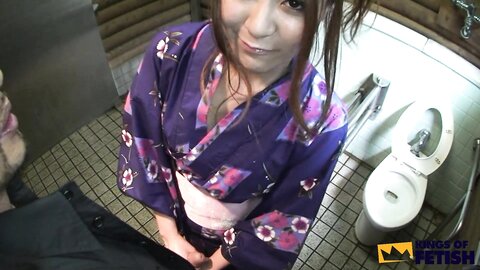 Japanese Girl Sucks A Man With Hairy Dick In The Bathroom And Gets Her