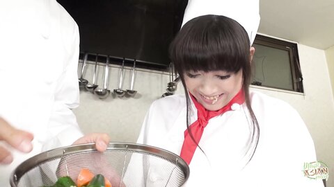 Chef And Restaurant Manager Discipline The Asian Cook By Making Her Squ