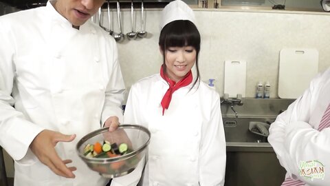 Chef And Restaurant Manager Discipline The Asian Cook By Making Her Squ
