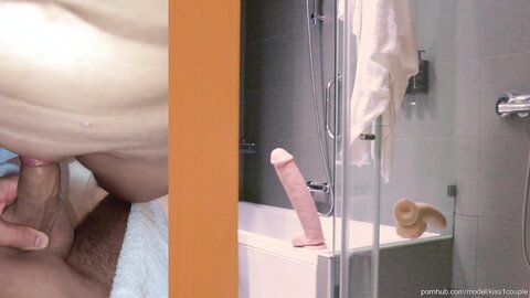 Hot Girl Fucking A Dildo Stuck To The Shower Door