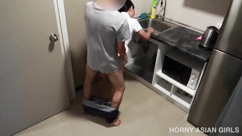 Thai Student Fucks Her Plumber In The Kitchen