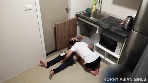 Thai Student Fucks Her Plumber In The Kitchen