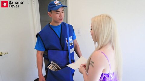 Unemployed Blonde Bimbo Gets Offers By Banging Asian Mailman Bananafev
