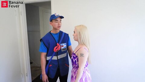 Unemployed Blonde Bimbo Gets Offers By Banging Asian Mailman Bananafev