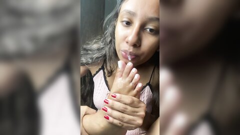 Brazilian latina girl self worship her feet