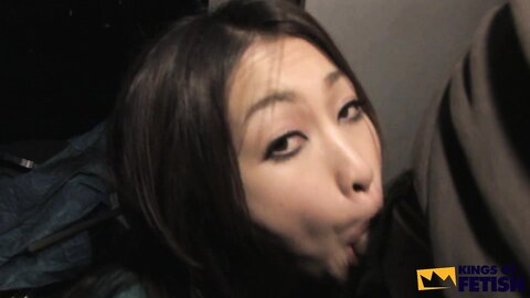 Brunette Japanese Babe Gets Her Mouth Filled With Load After Stroking A