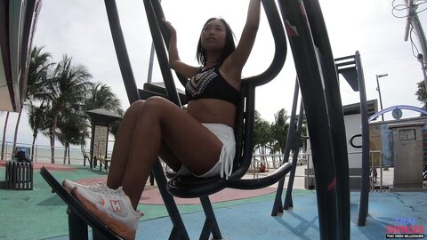 Beach Gym Squirt And Creampie With Kan