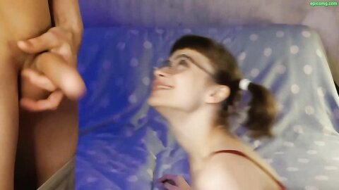 Cute Russian Anya In Glasses Gives Blowjob