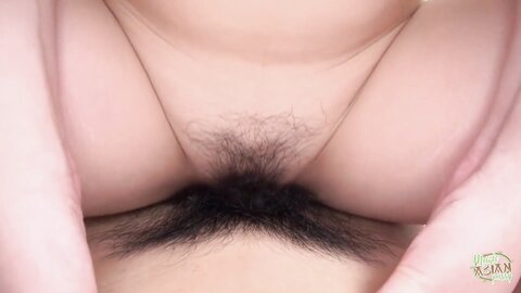 Cutie With Dark Hair Makes A Guy Cum Inside Of Her Hairy Pussy
