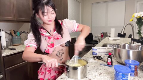 Slutty Asian Girl Bakes Cupcakes In Seethrough Lingerie Popular Tiktok