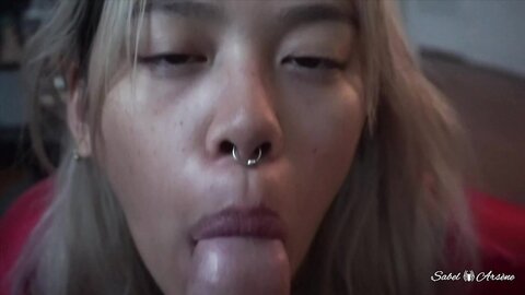 Asian teen Sabel serving white daddy’s cock