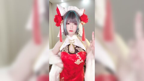 [Cosplay] 半半子 – 柴郡中华娘旗袍[45P2V-389MB]