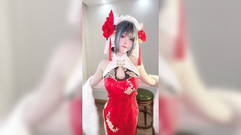 [Cosplay] 半半子 – 柴郡中华娘旗袍[45P2V-389MB]