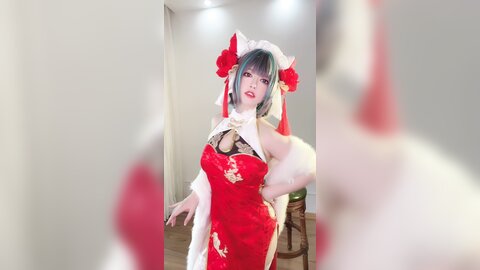 [Cosplay] 半半子 – 柴郡中华娘旗袍[45P2V-389MB]