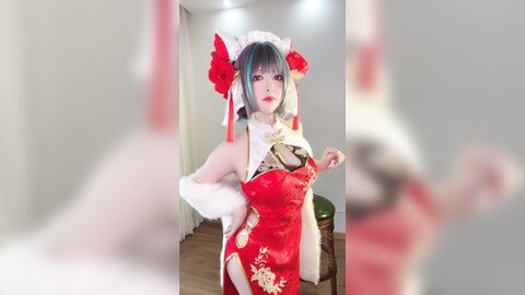[Cosplay] 半半子 – 柴郡中华娘旗袍[45P2V-389MB]