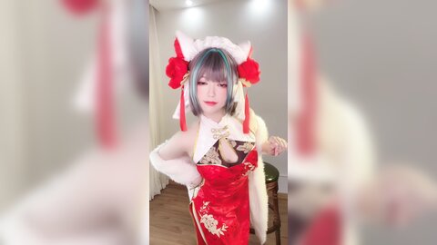 [Cosplay] 半半子 – 柴郡中华娘旗袍[45P2V-389MB]