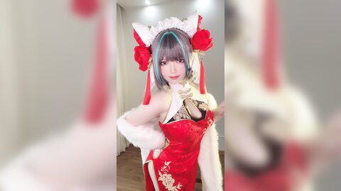 [Cosplay] 半半子 – 柴郡中华娘旗袍[45P2V-389MB]