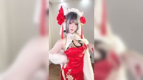 [Cosplay] 半半子 – 柴郡中华娘旗袍[45P2V-389MB]