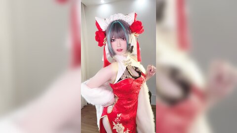 [Cosplay] 半半子 – 柴郡中华娘旗袍[45P2V-389MB]