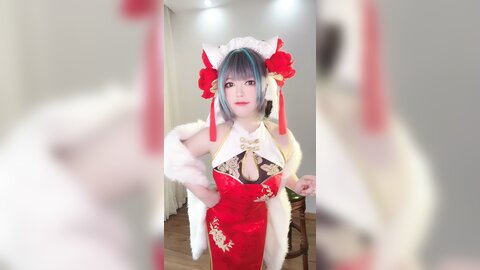 [Cosplay] 半半子 – 柴郡中华娘旗袍[45P2V-389MB]