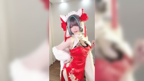 [Cosplay] 半半子 – 柴郡中华娘旗袍[45P2V-389MB]