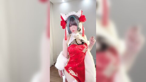 [Cosplay] 半半子 – 柴郡中华娘旗袍[45P2V-389MB]